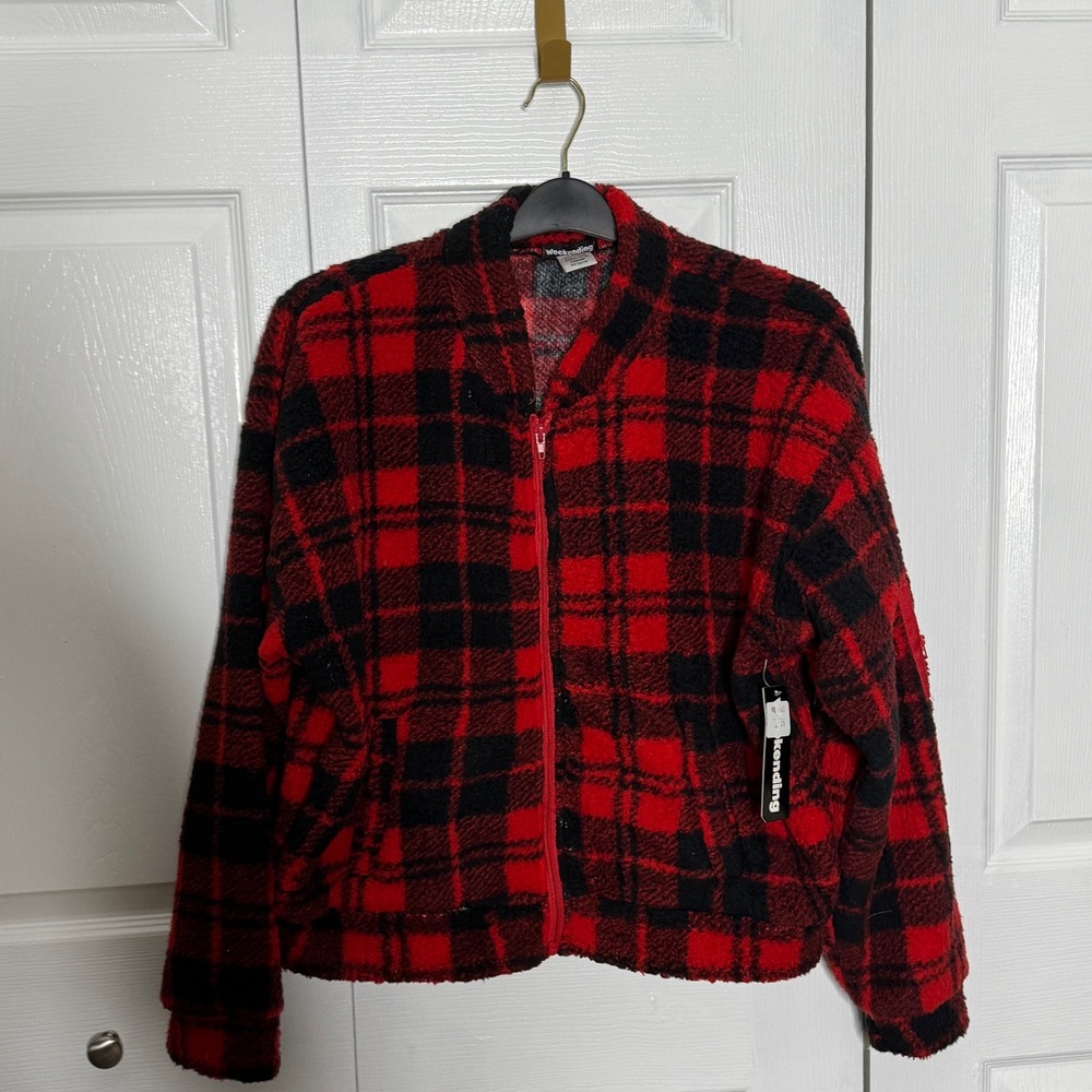 Super soft faux Sherpa zip up jacket w pockets - buffalo plaid nwt